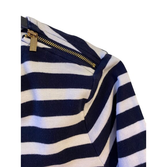 Ellen Tracy Women’s XL Top Navy & White Striped Short Sleeve Zip Detail Nautical - Picture 10 of 12